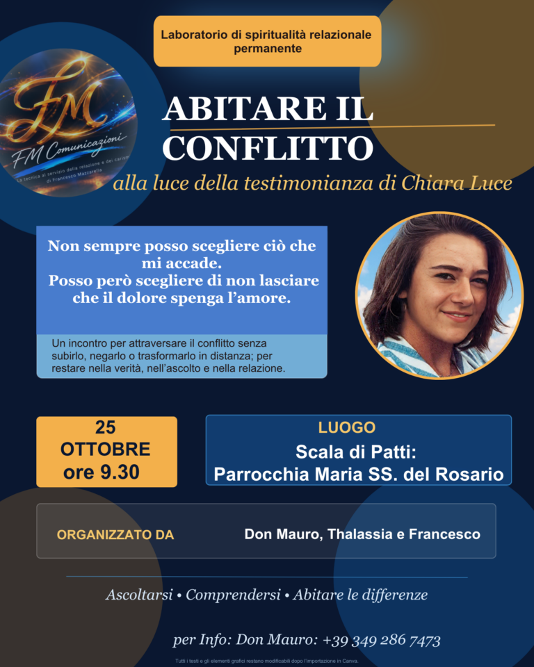Locandina dell'incontro Abitare il conflitto, 25 ottobre 2026, Scala di Patti